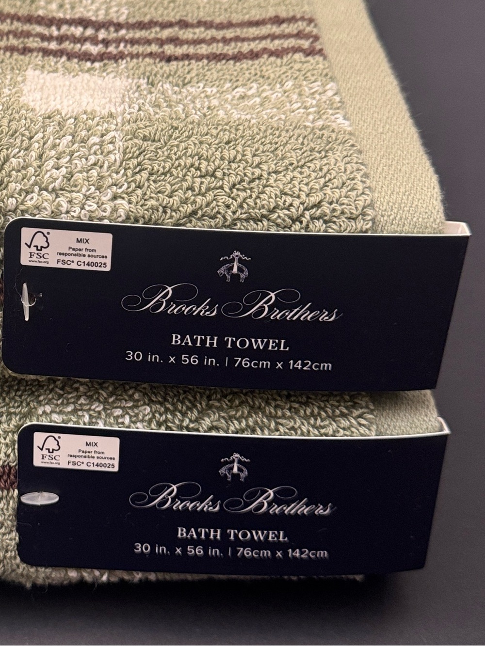 8pc BROOKS BROTHERS 100% Cotton Plaid Bath Towel Set - Sydney Plaid - Sage/Brown - Picture 3 of 13